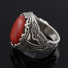 925k Red Jasper Patterned Silver Ring for men , wing pattern Charm Gemstone jewelry , Gift For Him , Gift For Boyfriend .  Red Jasper Gemstone Meaning : Jasper is regarded as a gemstone that gives a sense of well-being, intensifying that feeling. Red jasper has been used as a stone of protection for thousands of years. It is believed this jasper has an ability to create and help balance aggressive, dynamic energy. ✔𝐖𝐞 𝐜𝐚𝐧 𝐦𝐚𝐤𝐞 𝐜𝐮𝐬𝐭𝐨𝐦 𝐚𝐝𝐣𝐮𝐬𝐭𝐦𝐞𝐧𝐭 𝐟𝐨𝐫 𝐲𝐨𝐮𝐫 𝐟𝐢𝐧𝐠𝐞 Nature-inspired Red Rings For Gifts, Nature-inspired Red Rings As Gifts, Red Nature-inspired Jewelry For Gifts, Wing Pattern, Silver Ring For Men, Red Meaning, Red Jasper Stone, Beautiful Symbols, Gemstone Meanings