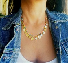 "A beautiful necklace designed in a boho-chic style. the necklace made from beads with a Gold plated coins pendant. you can order this necklace in silver color too. chain size : 11.8\" (30cm) up to 17.7\" (45cm). pendant width: 0.38\" (1cm) Pendant height: 0.38\" (1cm) ♦ This piece of jewelry is perfect as a gift for yourself, for a friend, Valentine's day or a birthday. If you're interested in sending a gift to a third party, just write your message to the recipient and I will do so with joy. ♦ Rainbow Beaded Chain Necklace For Festivals, Bohemian Gold Charm Necklaces With Colorful Beads, Rainbow Tiny Beads Necklace For Festivals, Bohemian Gold Charm Necklace With Colorful Beads, Rainbow Necklaces With Tiny Beads For Festivals, Gold Bohemian Charm Necklace With Colorful Beads, Festival Charm Necklace With Colorful Round Beads, Bohemian Charm Necklaces With Colorful Beads For Festivals, Bohemian Beaded Coin Necklace For Gift