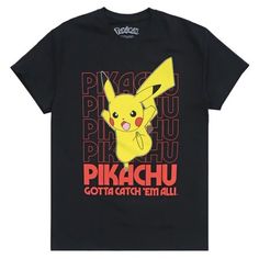 Pokemon Pikachu men's tee Front screen print graphic Inner print label Crew neck Short sleeve 100% cotton Officially licensed apparel Imported Size: L.  Color: black.  Gender: male.  Age Group: adult. Pokemon T Shirt, Pikachu Shirt, Pokemon Shirts, Pokemon T, Black Pokemon, Spring T Shirts, Mens Casual T Shirts, Pokemon Pikachu, Gaming Shirt