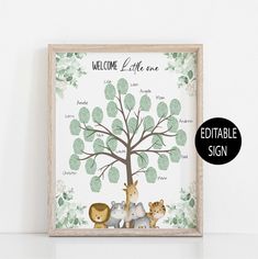 a family tree with animals and leaves on it