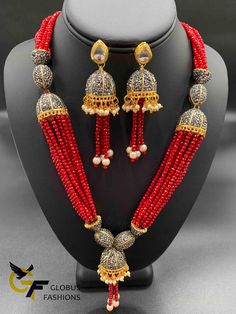 Red color beads with black stones pendant and matching jumka earrings Handmade jewelry Silver-plated jewelry One gram gold jewelry Official Website globusfashions.com 🌸 S H O P . M O R E . S T Y L E S 🌸 https://www.etsy.com/shop/Globusfashions Necklaces - https://www.etsy.com/shop/Globusfashions?section_id=18712263 Bracelets - https://www.etsy.com/shop/Globusfashions?section_id=18969767 Pendant Sets - https://www.etsy.com/shop/Globusfashions?section_id=18707402 Tikka - https://www.etsy.com/sho Temple Jewelry Sets With Dangling Beads For Celebrations, Festive Jewelry Sets With Dangling Round Beads, Festive Jewelry Sets With Dangling Beads For Celebration, Festive Celebration Jewelry Sets With Polished Beads, Traditional Festive Earrings With Faceted Beads, Black Dangling Beads Jewelry For Festive Occasions, Traditional Gold Earrings With Faceted Beads, Traditional Red Necklace With Black Beads, Traditional Red Necklaces With Black Beads