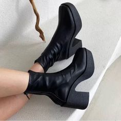 Selling These Super Cool Black Disco Style Boots! Never Been Worn, Still In The Box. I Purchased From A Seller On Etsy, But They Don’t Fit Perfectly And I Can’t Return Them. I Bought For $140 And Am Hoping To Get $130 For Them. Let Me Know If You Have Any Questions! Black Platform Boots With Padded Heel And Square Toe, Modern Black Heeled Boots With Chunky Platform, Trendy Fitted Heeled Boots With Chunky Platform, Trendy Black High Heel Platform Boots, Trendy Fitted Chunky Platform Heeled Boots, Trendy Black Ankle-high Platform Boots, Black Heeled Boots With Platform And Square Toe, Black Ankle-high Platform Boots, Trendy Heeled Boots With Sculpted Heel And Round Toe