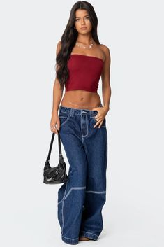 Super Wide Contrast Stitch Low Rise Jeans Date Outfit Ideas, Winter Date Outfits, Visionary Fashion, First Date Outfits, Date Outfit, Low Waist Jeans, Jeans Low, Swimwear Dress, Cozy Chic