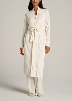 American-Tall-Women-Waffle-Lounge-Robe-White-Alyssum-front Long Sleeve Robe With Tie Waist For Lounging, Chic Robe With Tie Waist For Loungewear, Tie Waist Wrap Sleepwear For Loungewear, Tie Waist Wrap Sleepwear, Wrap Sleepwear With Tie Waist For Loungewear, Chic Long Sleeve Loungewear Robe, Long Sleeve Tie Waist Sleepwear For Lounging, Long Sleeve Sleepwear With Tie Waist For Lounging, Cozy Robe With Relaxed Fit For Loungewear