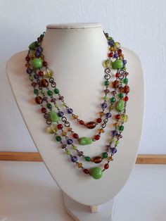 Purple Honey, Multicolor Art, Graduation Necklace, Necklace Green, Green Necklace, Adjustable Necklace, Strand Necklace, Different Shapes, Green And Purple