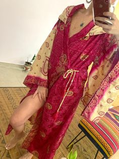 **this is a ONE of a kind vintage eco silk kimono only one in all the world  just like you :) ✨ this luxury's fabric had gone a long journey,  hand picked from special places  to bring you the most silky Beautiful ones we could find in order to recycle and create this goddess kimono  ⚛️ it's a one loss free size. so it's also great as a gift 🎁  can also be Warren as a wrap dress  wash-30 degrees  or hand 🌿 it's great as a day or evening kimono, festive outfit, bridal robe or just to ware relaxing Luxuriously at home. .  best thing about this kimono,  is it's fabric! ther are so many small details and it's so soft and silky it will make you look  and feel, like the goddess you are! ️ thanks  💜 Bohemian Kaftan With Kimono Sleeves For Festivals, Long Boho Print Kaftan For Festival, Long Kaftan With Boho Print For Festival, Silk Kaftan With Kimono Sleeves For Beach, Vintage Open Front Kimono For Summer, Bohemian Wrap Maxi Dress For Festival, Bohemian Festival Wrap Maxi Dress, Long Hippie Kaftan For Festivals, Hippie Long Kaftan For Festivals