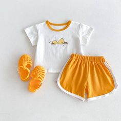 Cute Cotton Sets With Cartoon Print, Cute Cotton Cartoon Print Sets, Cute Cotton Sets With Relaxed Fit, Cute Relaxed Fit Cotton Sets, Casual Cotton Short Set For Playwear, Cute Cotton Short Set For Summer, Casual Cotton Sets With Cartoon Print, Summer Loungewear Sets With Cartoon Print, Summer Casual Bottoms With Cartoon Print