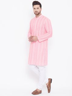 VASTRAMAY Pink Pure Cotton Kurta Chikankari Pyjama Baap Beta Set A stunning addition to your ethnic wardrobe, this pink pure cotton kurta set with intricate chikankari work is perfect for special occasions. Key Features: Color: Pink Fabric: Pure Cotton Design: Chikankari Set Includes: Kurta and Pyjama Specifications: Available Sizes: S, M, L, XL, XXL Occasion: Festive, Party Wash Care: Hand Wash or Dry Clean Only Material & Care: This kurta set is made of pure cotton, ensuring comfort and breath Bollywood Style Pink Cutdana Kurta, Pink Cutdana Bollywood Kurta, Pink Long Sleeve Traditional Wear With Chikankari Embroidery, Pink Straight Kurta With Cutdana, Bollywood Style Cotton Sherwani For Spring, Spring Bollywood Cotton Sherwani, Pink Sherwani With Chikankari Embroidery And Long Sleeves, Pink Long Sleeve Sherwani With Chikankari Embroidery, Pink Long Sleeve Traditional Wear With Cutdana