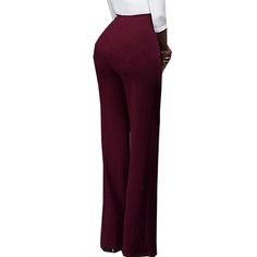 Burgundy Button Detail Casual Flare Pants Button Detail, Flare Pants, Bottoms Pants, Pants, Trousers