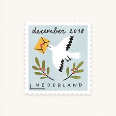 a stamp with a bird and envelope on it