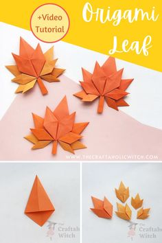 an origami leaf is shown with instructions to make it look like the leaves are folded