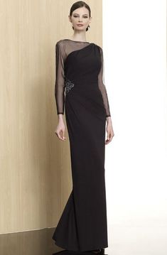 Sheath Jewel Neck Beaded Illusion Sleeve Chiffon Formal Dress Long Sleeve Evening Dress With Illusion Neckline, Elegant Embellished Chiffon Dresses, Elegant Sheer Mother Of The Bride Dress, Elegant Fitted Evening Dress With Illusion Neckline, Elegant Long Sleeve Dresses With Illusion Neckline, Elegant Chiffon Mother Of The Bride Evening Dress, Evening Mother Of The Bride Dress With Sheer Sleeves, Sheer Mother Of The Bride Dress For Formal Occasions, Elegant Fitted Chiffon Mother Of The Bride Dress