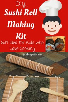 sushi roll making kit with wooden spoons and chopsticks