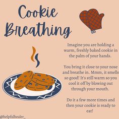 a poster with some food on it and the words cookie breathing written in front of it