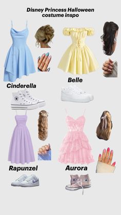 disney princesses halloween costumes for girls and boys with names in english, spanish or french