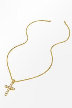 Make a divine statement with our Gold-Tone & Rhinestone Cross Pendant Necklace. The gold-tone finish adds a luxurious allure, while the rhinestone detailing adds a subtle shimmer. Perfect for adding a touch of sophistication to any outfit, this necklace is a must-have accessory for both day and evening wear. Product code: CAC01E4D007NN Features:  Material: 100%COPPER. Gold Cubic Zirconia Chain Necklace For Wedding, Gold Chain Necklace With Diamond Accents For Wedding, Gold Crystal Pendant Chain Necklace, Gold Crystal Chain Necklace For Wedding, Gold Bling Pendant Necklace, Gold Crystal Pendant Jewelry, Gold Pendant Chain Necklace With Bling, Gold Chain Necklace With Bling Pendant, Gold Diamond Rhinestone Necklace As Gift