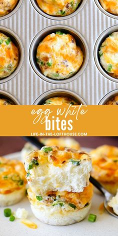 an egg white muffin with cheese and spinach on top in a muffin tin