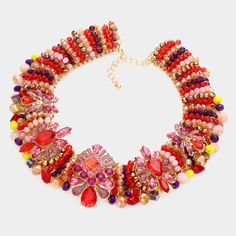 Necklace Size : 15" + 3" L Decor Size : 2.5" L Earring Size : 1.5" L Beaded Collar Necklace, Beaded Collar, Necklace Size, Multi Stone, Necklace Sizes, Collar Necklace, Lowest Price, On Sale, Size 2