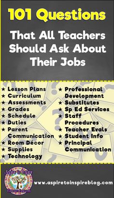 a poster with the words 101 questions that all teachers should ask about their jobs