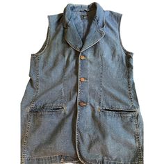 Vintage Y2K Liz Wear long denim vest classic retro 90s button front pockets - Approx size Large: measures 40" bust, 38" waist.  29" length No size tag - soft blue cotton denim style fabric - 2 front pockets - button front - sleeveless vest slight wear on back collar see photo #4 Cotton Vest With Medium Wash And Buttons, Casual Medium Wash Vest With Buttons, Cotton Denim Vest With Button Closure In Medium Wash, Vintage Denim Vest For Work With Pockets, Vintage Denim Vest With Buttons For Summer, Classic Denim Vest With Button Closure For Work, Vintage Denim Vest For Workwear In Spring, Medium Wash Vest With Buttons For Fall, Classic Denim Vest For Work