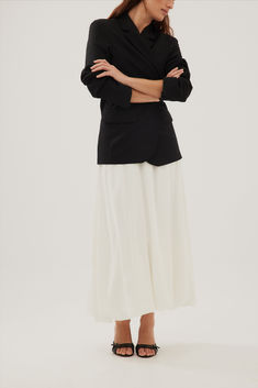 Balloon Fit Midi Skirt White Midi Length Voluminous Maxi Skirt, Chic Spring Draped And Gathered Skirt, Spring Long Pleated Draped Skirt, Spring Pleated Long Draped Skirt, Chic Flowy Draped Skirt For Spring, Spring Midi Draped Pleated Skirt, Summer Midi-length Draped Skirt, Summer Relaxed Midi Draped Skirt, Summer Relaxed Draped Midi Skirt