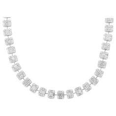 A FABULOUS piece!! 27.64 carats of F color VS clarity baguette and round diamonds set as single illusion emerald cut diamonds! Full of sparkle and brilliance this necklace is a fabulous piece to add to any collection. 18k white gold 15 inch length but can be adjusted if necessary, approximately 8mm wide or 0.314 inches. -Matching earrings and bracelet are available in our 1stDibs store- Latest Gold Jewellery, White Diamond Necklace, Gold Link Necklace, Contemporary Necklace, Diamond Tennis Necklace, Jewelry Design Inspiration, Emerald Cut Diamond, Gold Diamond Necklace, Gold Necklace Women