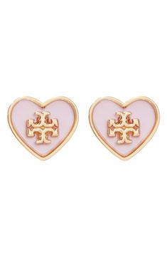 Add rosy romance to everyday ensembles with these heart studs that feature pink mother-of-pearl inlays. 1/2" width Titanium post back Goldtone plate/mother-of-pearl Imported Pink Gold Earrings, Anniversary Pink Heart Charm Earrings, Pink Double Heart Earrings, Pink Feminine Heart Earrings For Valentine's Day, Pink Christmas List, Girly Christmas List, Pink Girly Things Princesses, Pink And Gold Jewelry, Jewelry Png