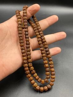 Old Rudraksha Buddhist Mala Beads Meditation Mala Necklace Handmade Brown Necklace For Puja, Spiritual Beaded Necklaces With Polished Beads For Festivals, Brown Necklaces For Puja And Festivals, Spiritual Style Polished Beaded Necklaces For Festivals, 8mm Amber Beads For Spiritual Use, 8mm Amber Spiritual Beads, Holistic Necklaces With 8mm Beads For Festivals, Festival Brown Necklace For Puja, Amulet Style Wooden Beaded Necklace