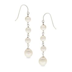 Complement her formal evening wear with the stunning good looks of these pearl drop earrings. Crafted in sterling silver, each luminous dangle features an 8.0-9.0mm baroque-shaped cultured freshwater pearl suspended beneath a chain length decorated with three lustrous 5.0-6.0mm potato-shaped cultured freshwater pearls. Beautifully finished and ready to wear, these earrings secure with French wire backs. Silver Pearl Drop Earrings, Zales Zales, Formal Evening Wear, Freshwater Pearl Drop Earrings, Pearl Types, Freshwater Cultured Pearls, Pearl Size, Pearl Drop Earrings, Silver Pearls