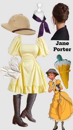 a woman in a yellow dress and hat