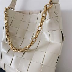 Free U.S. shipping. Style: Commuting , color:White, suite for season：Spring, Summer, Autumn, Winter ，Anniversary, Date, Going out, Hanging out, Material Genuine Leather, White Leather Woven Bucket Bags Gold Chain Winter Anniversary, Bucket Bags, Leather Weaving, Green Leather, White Leather, Hanging Out, Season Spring, Gold Chain, Gold Chains