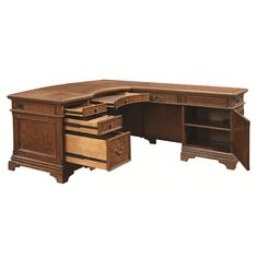 an old wooden desk with drawers on it