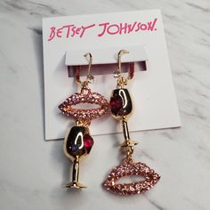 Betsey Johnson Women's Lips Wine Glass Mismatch Earrings New Festive Mismatched Earrings Featuring Wine Glass With Pink Stone Heart And Lips Adorned With Glistening Delicate Pave. Betsey Johnson Women's Lips Wine Glass Mismatch Earrings Jewelry & Watches Fashion Jewelry - Earrings Adjustable Rose Gold Earrings For Party, Trendy Rose Gold Party Jewelry, Trendy Jewelry For Valentine's Day Party, Chic Party Jewelry For Valentine's Day, Chic Valentine's Day Party Jewelry, Pink Jewelry For Valentine's Evening, Chic Rose Gold Earrings For Party, Trendy Valentine's Day Party Earrings, Valentine's Day Party Drop Earrings