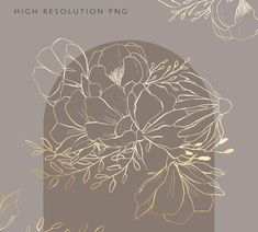 an image of a flower on a gray background with gold foil flowers in the center