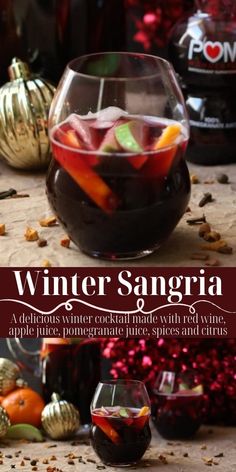 winter sangria cocktail with red wine and oranges