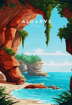 an image of a poster with the words algarve on it's side