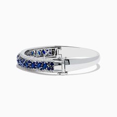 Effy Royale Bleu 14K White Gold Blue Sapphire and Diamond Bangle Diamond Bangle, Blue Sapphire, Sapphire, Bangles, White Gold, Gold, Blue, White