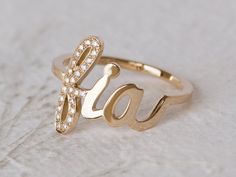 This is a unique solid gold personalized name ring, the perfect 14K/18K name ring, a stunning personalized push gift, customized name ring, diamond name ring. Fabulous 14K Gold personalized name ring, customized with your name or any word with sparkling diamonds set on the initial. This unique ring has your initial studded with multiple diamonds. Rest of the letters of your name appear in shiny script in polished gold, this unique piece makes a wonderful push present or gift for any mom, sister, Customizable Elegant Diamond Rings, Elegant Customizable Diamond Rings, Personalized Luxury Rose Gold Initial Ring, Luxury Personalized Rose Gold Initial Ring, Elegant Initial Ring With Custom Name, Customizable Yellow Gold Initial Ring For Wedding, Elegant Custom Name Initial Ring, Personalized Luxury Diamond Ring, Personalized Luxury Diamond Ring For Anniversary