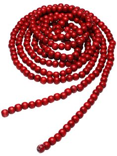 red beads on a white background are arranged in the shape of a long bead