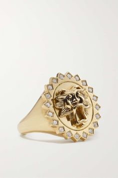 Gold Leo Lion 14-karat gold diamond signet ring | STORROW | NET-A-PORTER Leo Ring, Signet Ring Women, Vogue Editors, African Beads Necklace, Signet Rings Women, Leo Lion, Diamond Signet Ring, Gold Topaz, Jewelry Brands