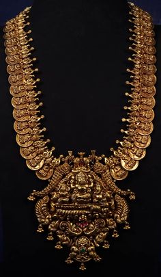 Long Gold Haram Designs Indian, Long Necklace Gold Indian Bridal, Long Chain Necklace Gold Indian, Kaasula Haaram, Kasumala Designs, Necklace Gold Indian, Long Chain Necklace Gold, Pretty Gold Necklaces