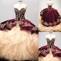 Burgundy Ball Gown, Quinceanera Dresses Mexican, Vestido Charro, Quince Decor, Xv Dresses, Quincenera Dresses, Dress With Applique, Mexican Quinceanera, Mexican Quinceanera Dresses