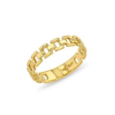 14k solid gold link band. measures 4.3mm wide. can be stacked. Timeless Thick Stackable Bands, Classic Stackable Jewelry With Rectangular Links, Modern 14k Gold Stackable Bands, Stackable Thick Band Fine Jewelry, Modern 14k Gold Thick Band, Modern Stackable 14k Gold Bands, Modern Stackable Jewelry With Rectangular Links, Modern 14k Gold Link Chain Ring, Modern Yellow Gold Link Rings