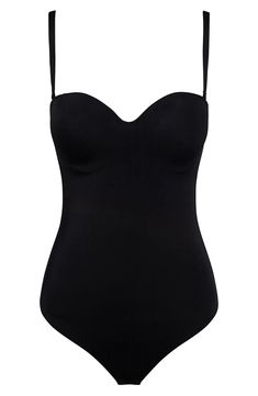 Sculpt your form in this elegant bodysuit featuring a built-in bandeau bra, a no-show thong back and a reinforced midsection with corsetry details. Removable, adjustable straps Cups lined with 94% cotton, 6% elastane 80% polyamide, 20% elastane Hand wash, line dry Made in Croatia Strapless Shaping Bodysuit With Built-in Bra, Sculpting Underwire Bodysuit With Built-in Bra, Sculpting Bodysuit With Built-in Bra And Underwire, Strapless Stretch Shapewear Bodysuit, Elegant Push-up Swimwear With Built-in Bra, Strapless Shaping Bodysuit Shapewear, Strapless Shaping Bodysuit, Second-skin Bodysuit With Spaghetti Straps And Built-in Bra, Elegant Backless Shapewear With Built-in Bra