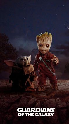 a baby grooter and an infant yoda in the movie guardianss of the galaxy