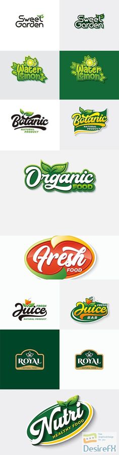 several different logos for various types of food