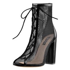 Chunky Heel Peep Toe Lace Up Mesh Ankle Booties Sandals – Onlymaker High Heels For Men, Heels For Men, Men High Heels, Modern Boots, Men In Heels, Pu Boots, Black Chunky Heels, Chunky High Heels, Pu Heels