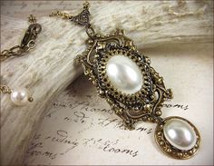 Renaissance Wedding Necklace, White Pearl, Medieval Bridal Pendant, Pearl Necklace, Medieval Necklace, Tudor Costume, Ready to Ship Medieval Pendant, Medieval Necklace, Sca Garb, Bridal Pendant, Medieval Gothic, Gothic Cathedrals, Gothic Cathedral, Pearl Jewels, Medieval Jewelry