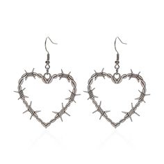 PRICES MAY VARY. 💙 Heart Thorn Earrings 💐: The dangle earrings' shape is a heart, representing love, hope, commitment, and a new beginning. It also features a Gothic style , bringing you a new punk hip-hop style. Make you stand out from the crowd. 🧡 Gothic Earrings for Women 💐: The Thorn heart earrings are made of hypoallergenic metal,suitable for sensitive ears,it does not cause allergies and is very friendly to sensitive skin and does not rust and fade easily. The earrings only weight abou Thorn Earrings, Wire Heart Earrings, Earrings Punk, Wire Heart, Earrings Halloween, Gothic Earrings, Large Heart, Heart Drop Earrings, Girls Outfits