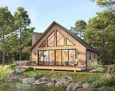 this is a computer rendering of a house in the woods